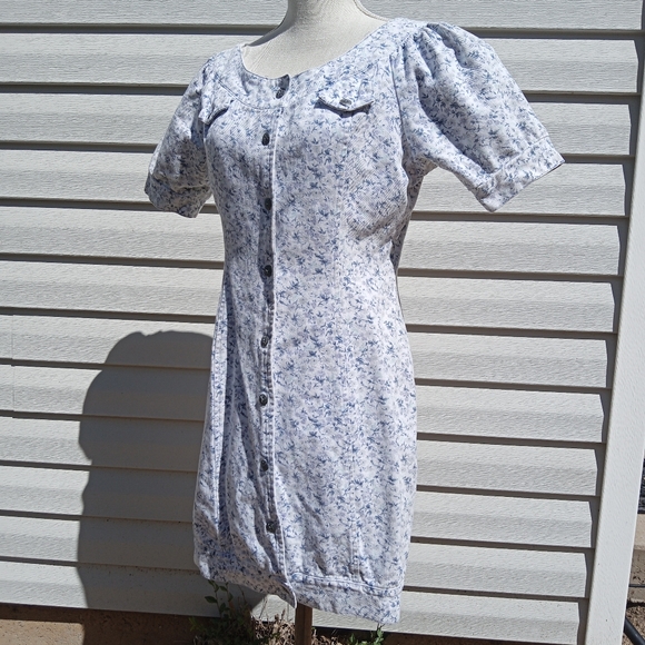 Ridiculously Adorable! 🪻Real Vintage Puff Sleeve, Button-up Denim Dress, M - Picture 5 of 9